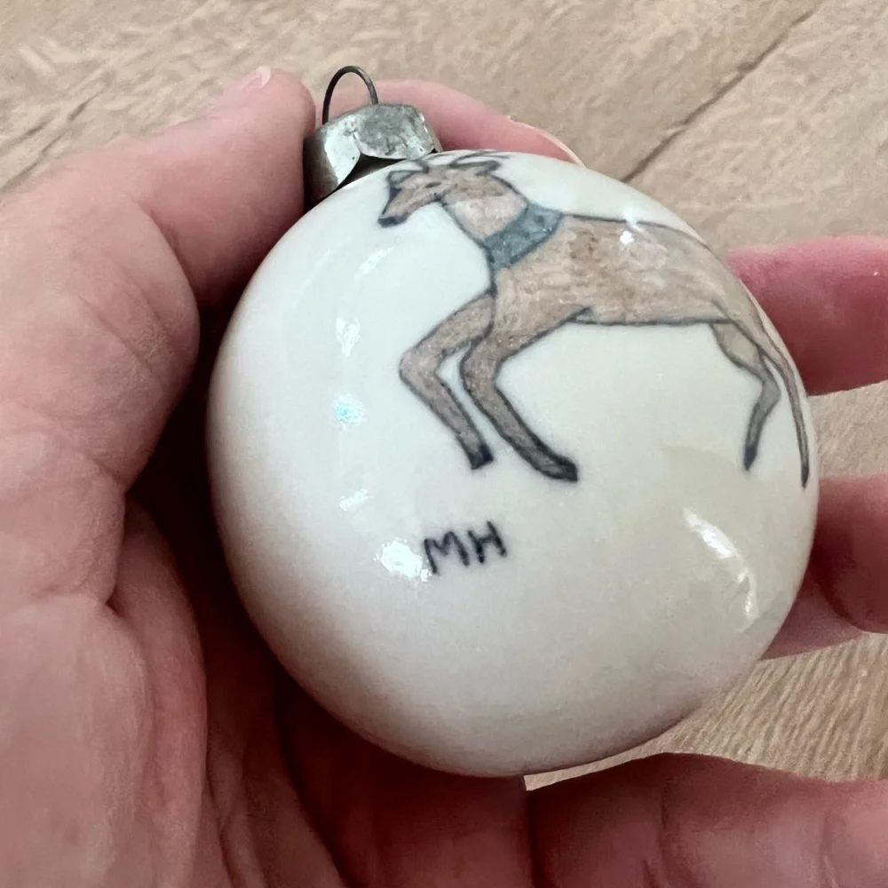 RARE Handmade Hand‎ Painted Ceramic Ornament - Deer Signed By MH